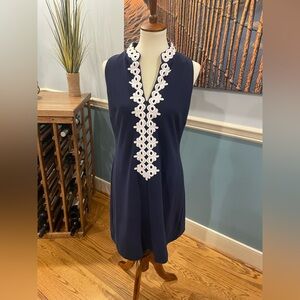 Lilly Pulitzer Navy Sleeveless Dress with White Lace Trim